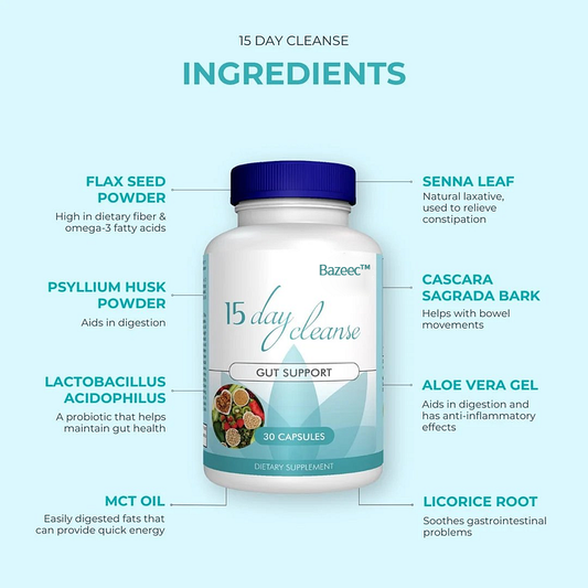 15-day cleanse - Gut and Colon Support | Caffeine Free | Advanced Formula with Senna, Cascara Sagrada, & Psyllium Husk | Non-GMO | Made in USA