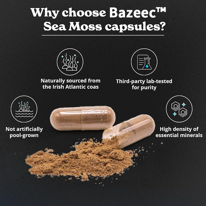 Sea Moss Capsules- Irish Sea Moss with Black Seed Oil, Ashwagandha & Black Pepper for Stamina, Strength & Endurance- High Potency Sea Moss Supplement - 60 Servings, 120 Capsules