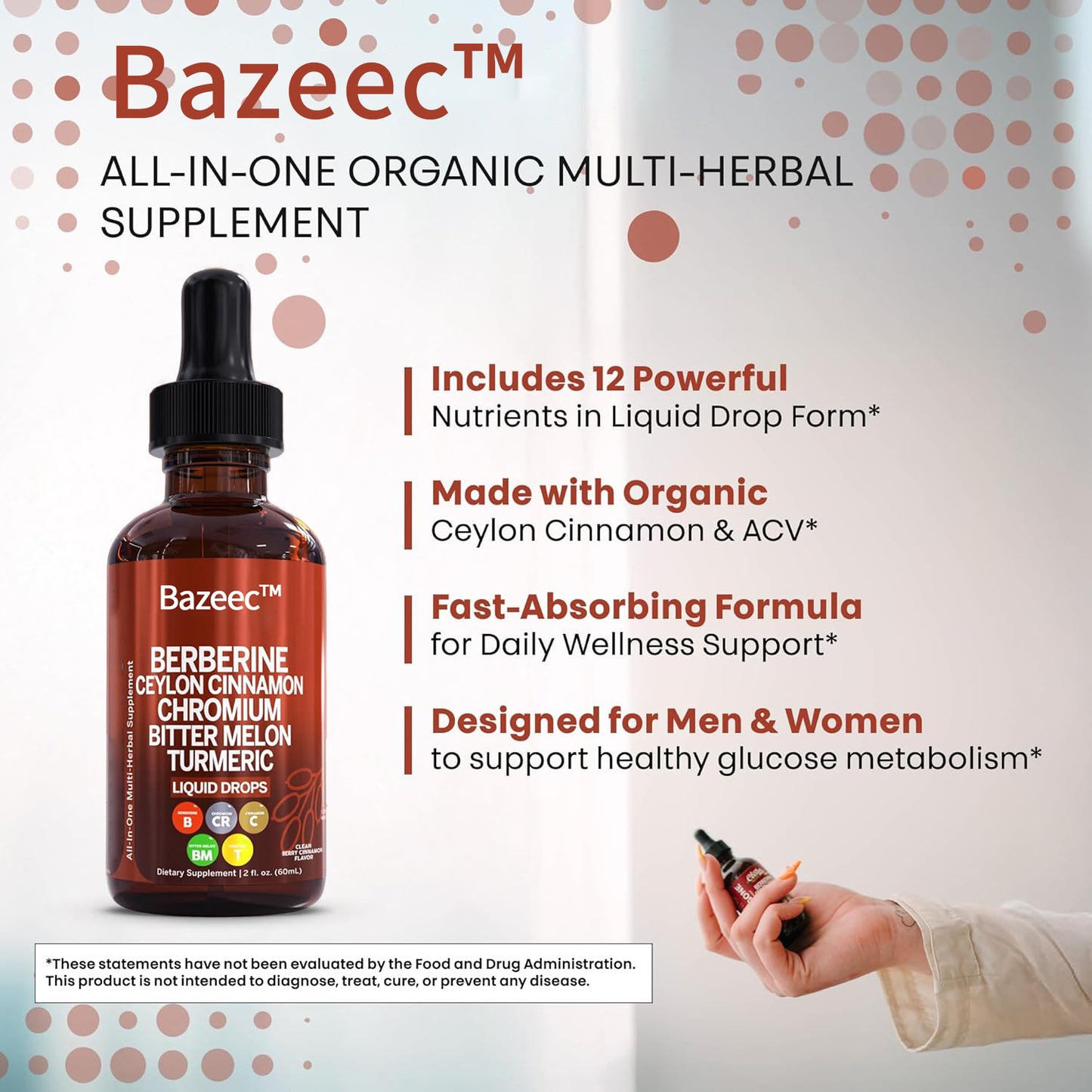 Organic Ceylon Cinnamon Berberine Liquid Drops Supplement with Bitter Melon Extract, Glucomannan, Gymnema, Chromium, Turmeric, Organic Panax Ginseng