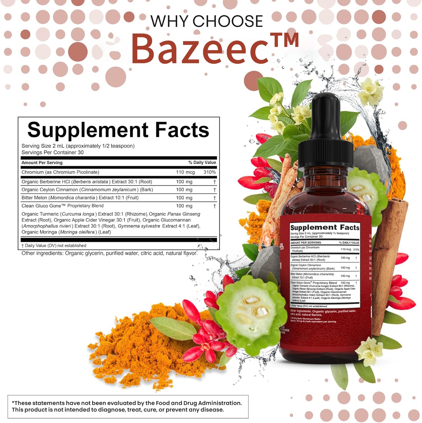 Organic Ceylon Cinnamon Berberine Liquid Drops Supplement with Bitter Melon Extract, Glucomannan, Gymnema, Chromium, Turmeric, Organic Panax Ginseng