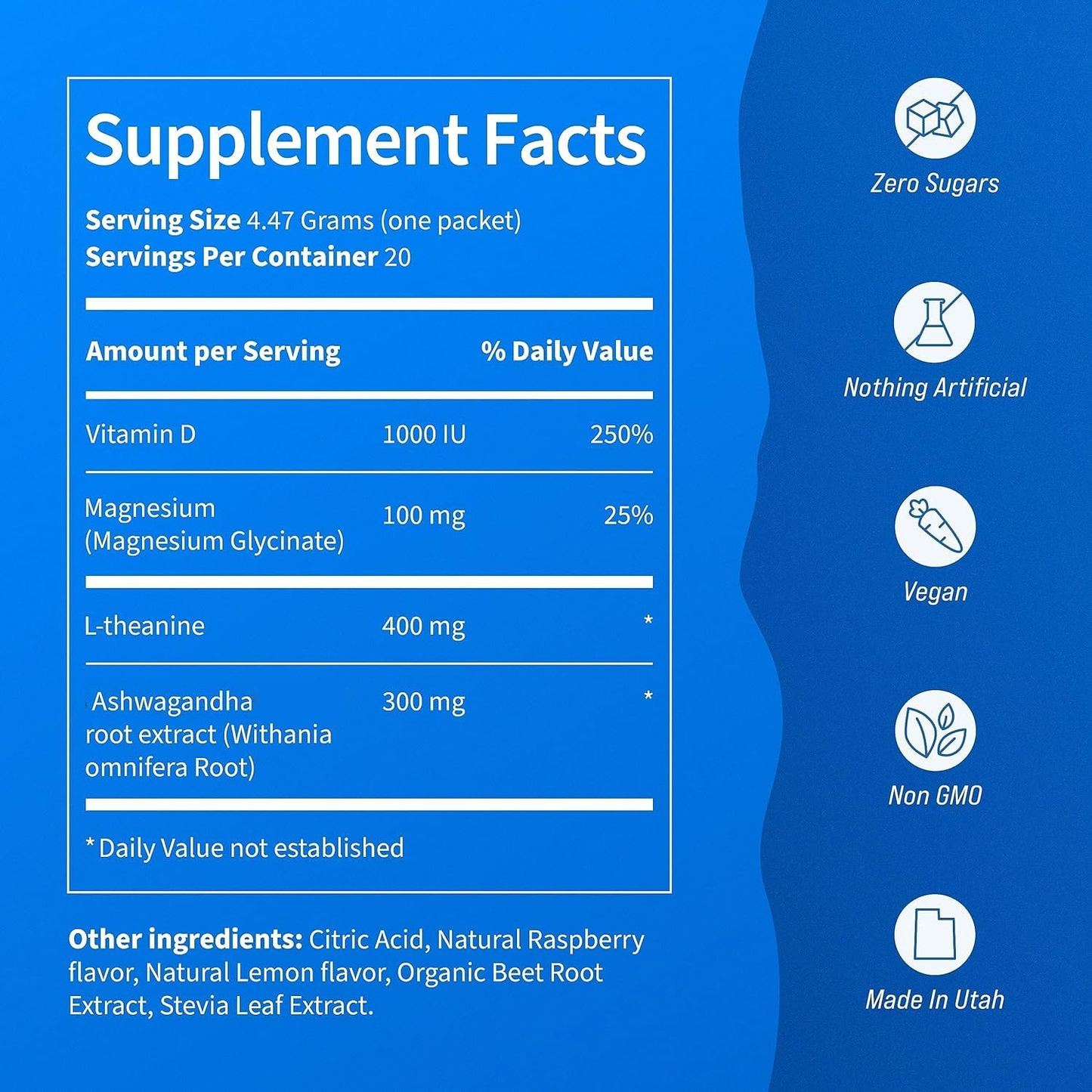 BazeecTM Powdered Drink Mix, Raspberry Lemonade, L Theanine, Ksm-66 Ashwagandha, Magnesium Glycinate, Vitamin D 3, Supplements for Relaxation & Focus, No Sugar, Non GMO,