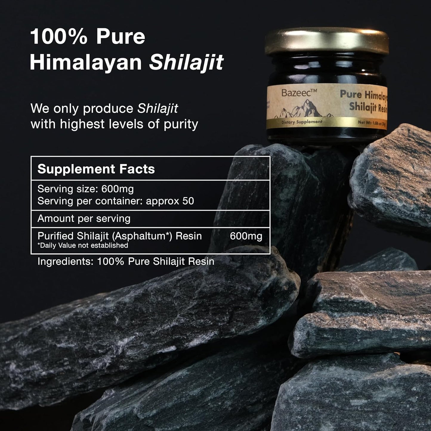 BazeecTM Pure Himalayan Shilajit Resin | 85+ Trace Minerals & Fulvic Acid | 3rd Party Lab Tested Edible Supplement
