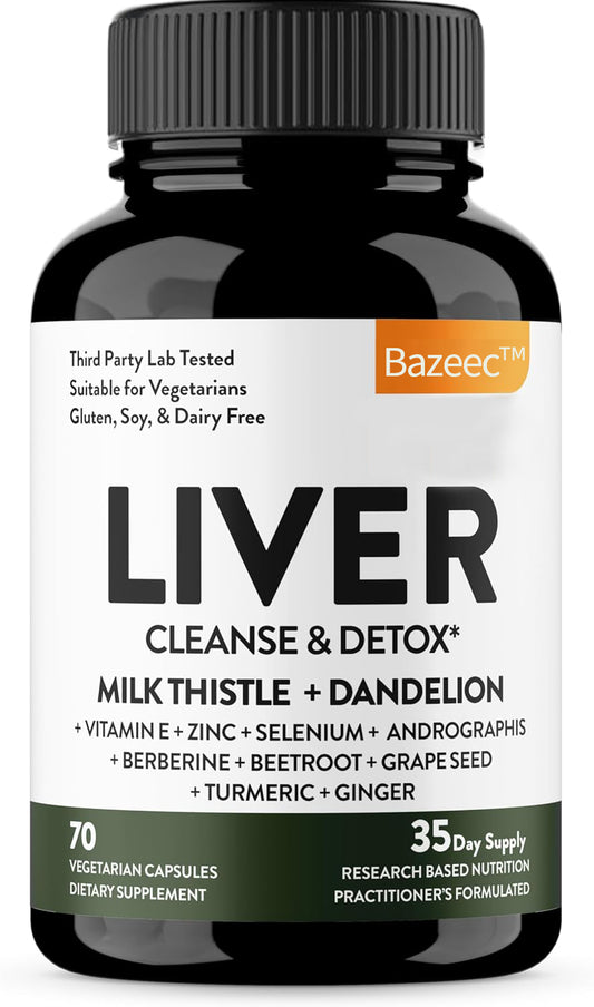 Liver Renew Cleanse Detox, Repair & Support |70 Capsules| 1 Month+ Supply (Pack of 1)| Herbal Supplement for Liver Health| Milk Thistle Dandelion Root with 9 Minerals - pzh