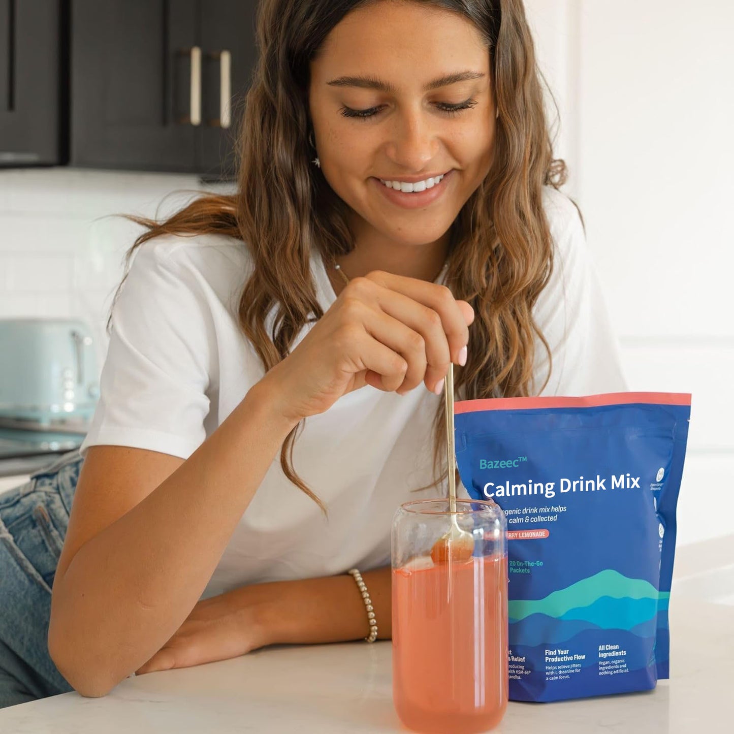 BazeecTM Powdered Drink Mix, Raspberry Lemonade, L Theanine, Ksm-66 Ashwagandha, Magnesium Glycinate, Vitamin D 3, Supplements for Relaxation & Focus, No Sugar, Non GMO,