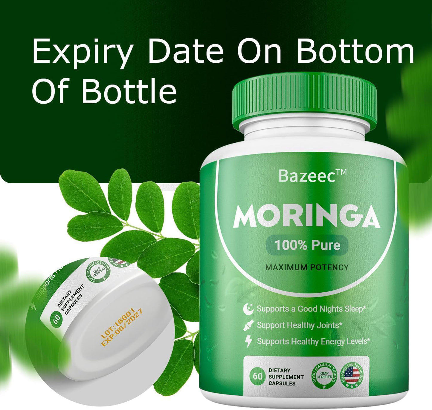 Moringa Powder Capsules - 800mg of Pure Nutrient-Rich Moringa Powder - A Natural Green Antioxidant Superfood