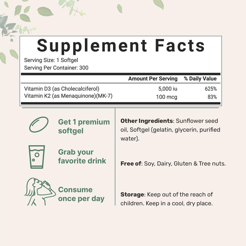 BazeecTM Vitamin D3 K2 Supplement Softgels 5000IU