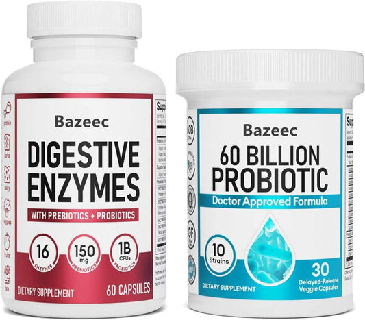 Digestive Enzymes 60ct  + 60B Probiotic 30ct | Value Digestive Bundle