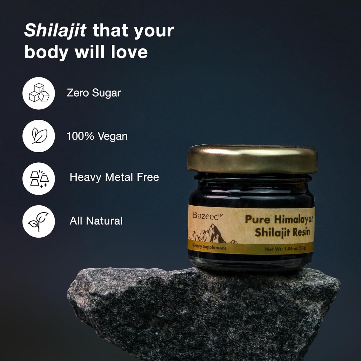 BazeecTM Pure Himalayan Shilajit Resin | 85+ Trace Minerals & Fulvic Acid | 3rd Party Lab Tested Edible Supplement