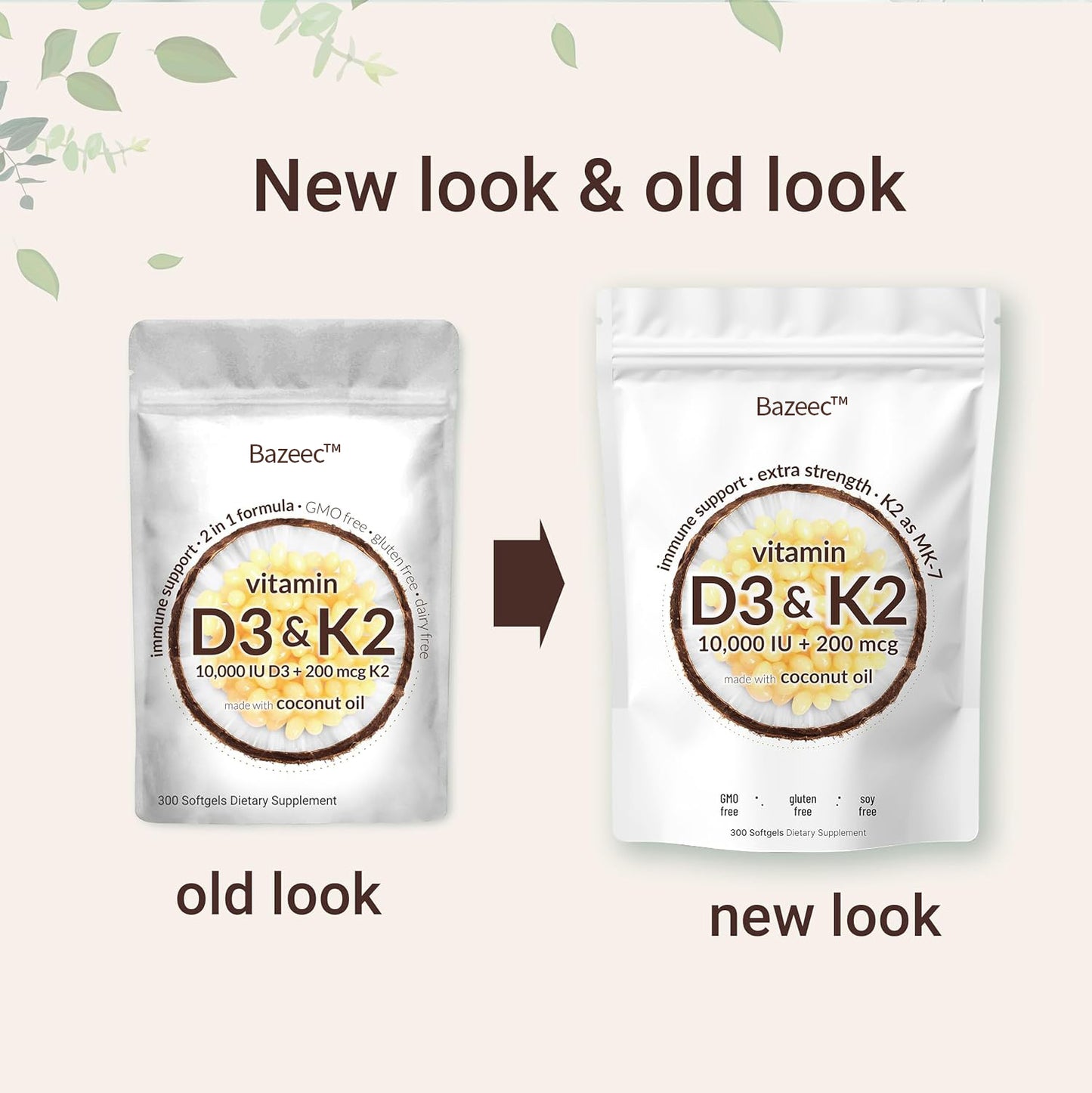 BazeecTM Vitamin D3 K2 Supplement Softgels