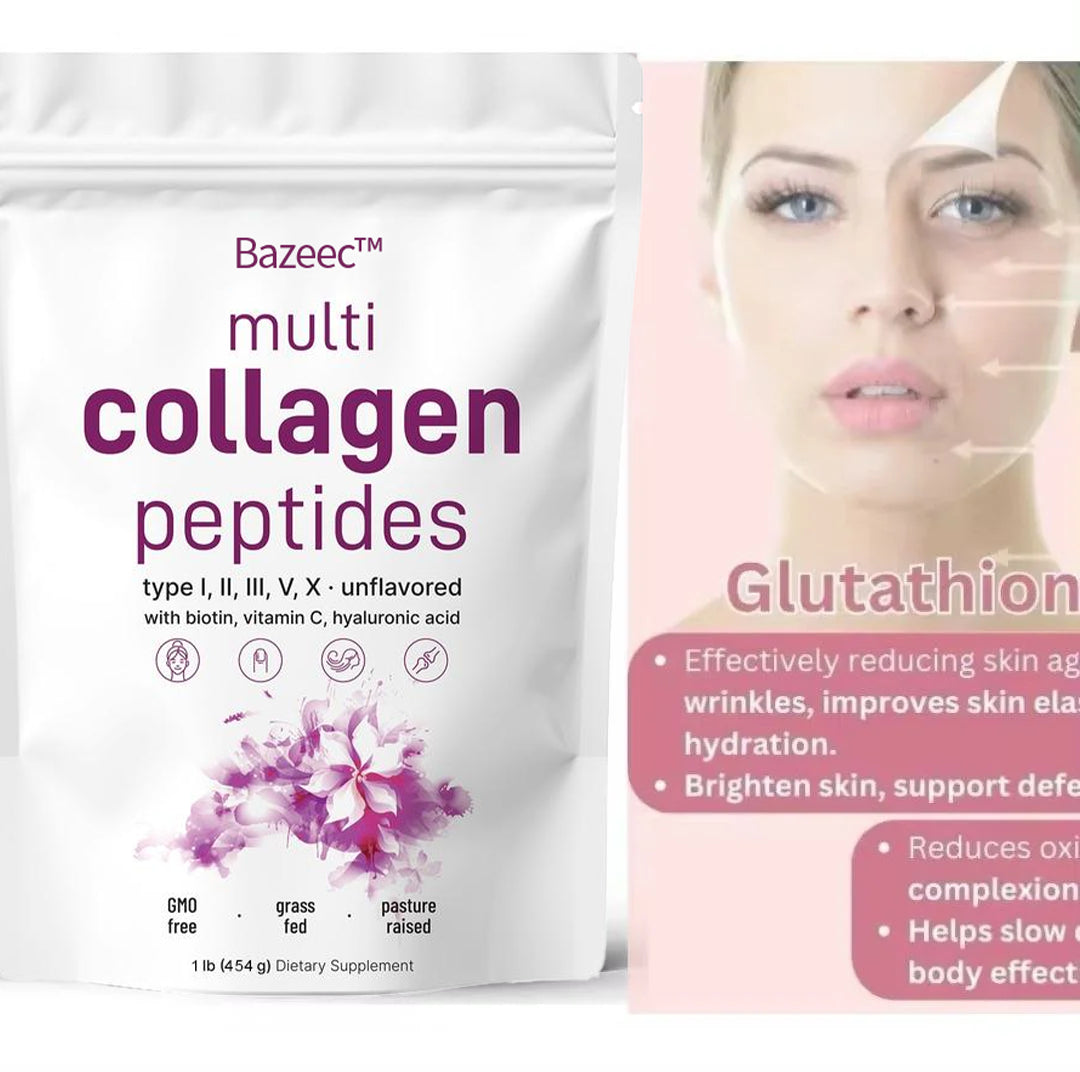 Multi Collagen Peptides Powder - Hydrolyzed Protein Peptides (Type I,II,III,V,X) with Hyaluronic Acid, Biotin & Vitamin C - Unflavored