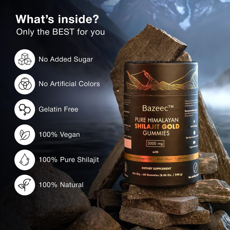 Pure Himalayan Shilajit Gummies | With Ashwagandha, Gokshura & other herbs | No added sugar | 60 Chewables Edible Supplement