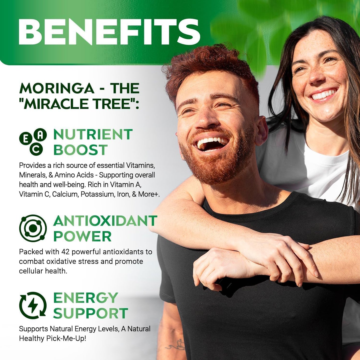 Moringa Powder Capsules - 800mg of Pure Nutrient-Rich Moringa Powder - A Natural Green Antioxidant Superfood