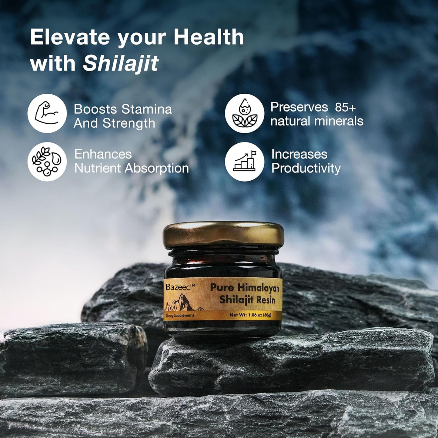 BazeecTM Pure Himalayan Shilajit Resin | 85+ Trace Minerals & Fulvic Acid | 3rd Party Lab Tested Edible Supplement