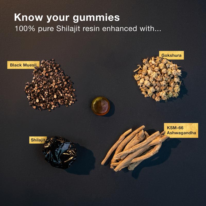 Pure Himalayan Shilajit Gummies | With Ashwagandha, Gokshura & other herbs | No added sugar | 60 Chewables Edible Supplement