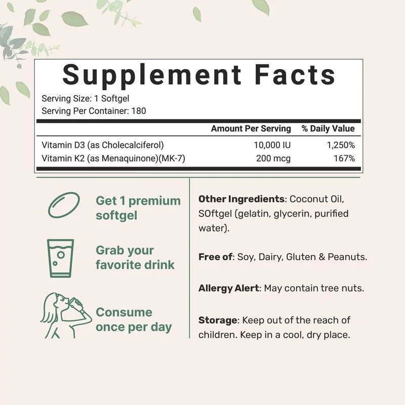 BazeecTM Vitamin D3 K2 Supplement Softgels